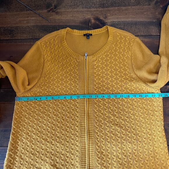 Talbots Wool Cashmere Mustard Yellow Full Zip Cable Knit Cardigan Women's 2X - Picture 9 of 9